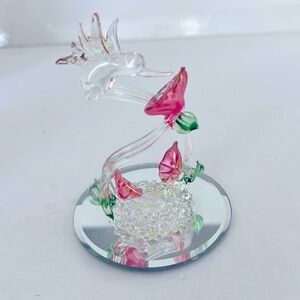 Handcrafted Spun Glass Hummingbird Sculpture on Mirror